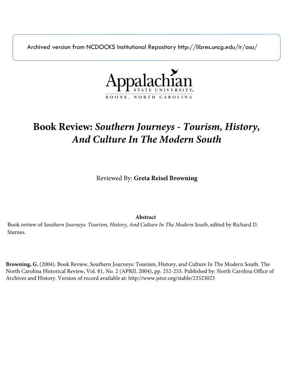 Southern Journeys - Tourism, History, and Culture in the Modern South