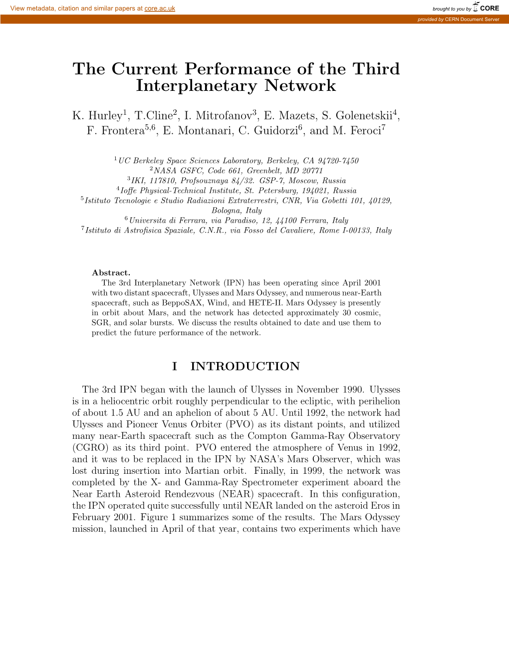The Current Performance of the Third Interplanetary Network