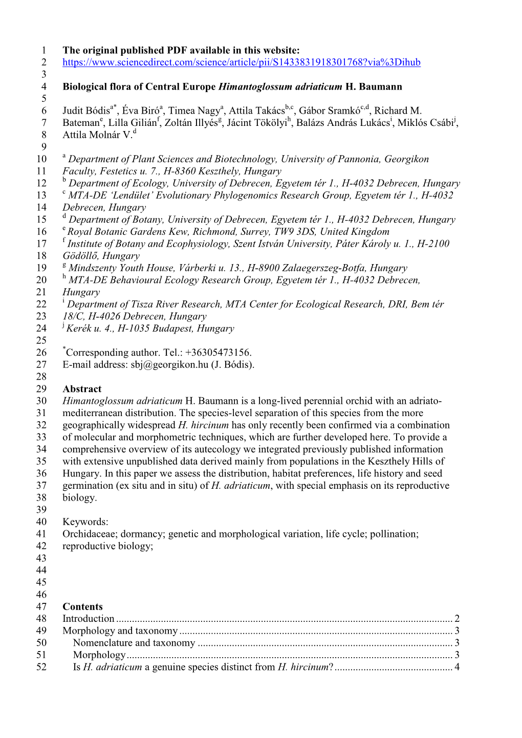 Biological Flora of Central Europe Himantoglossum Adriaticum H