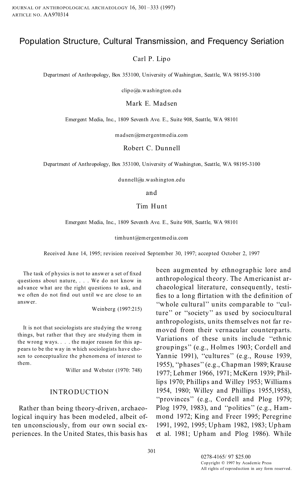 Population Structure, Cultural Transmission, and Frequency Seriation