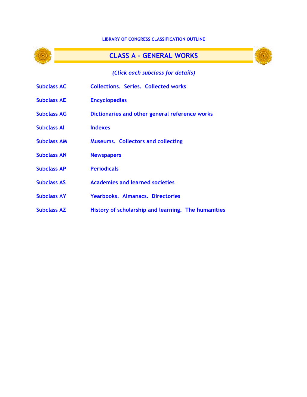 Library of Congress Classification Outline