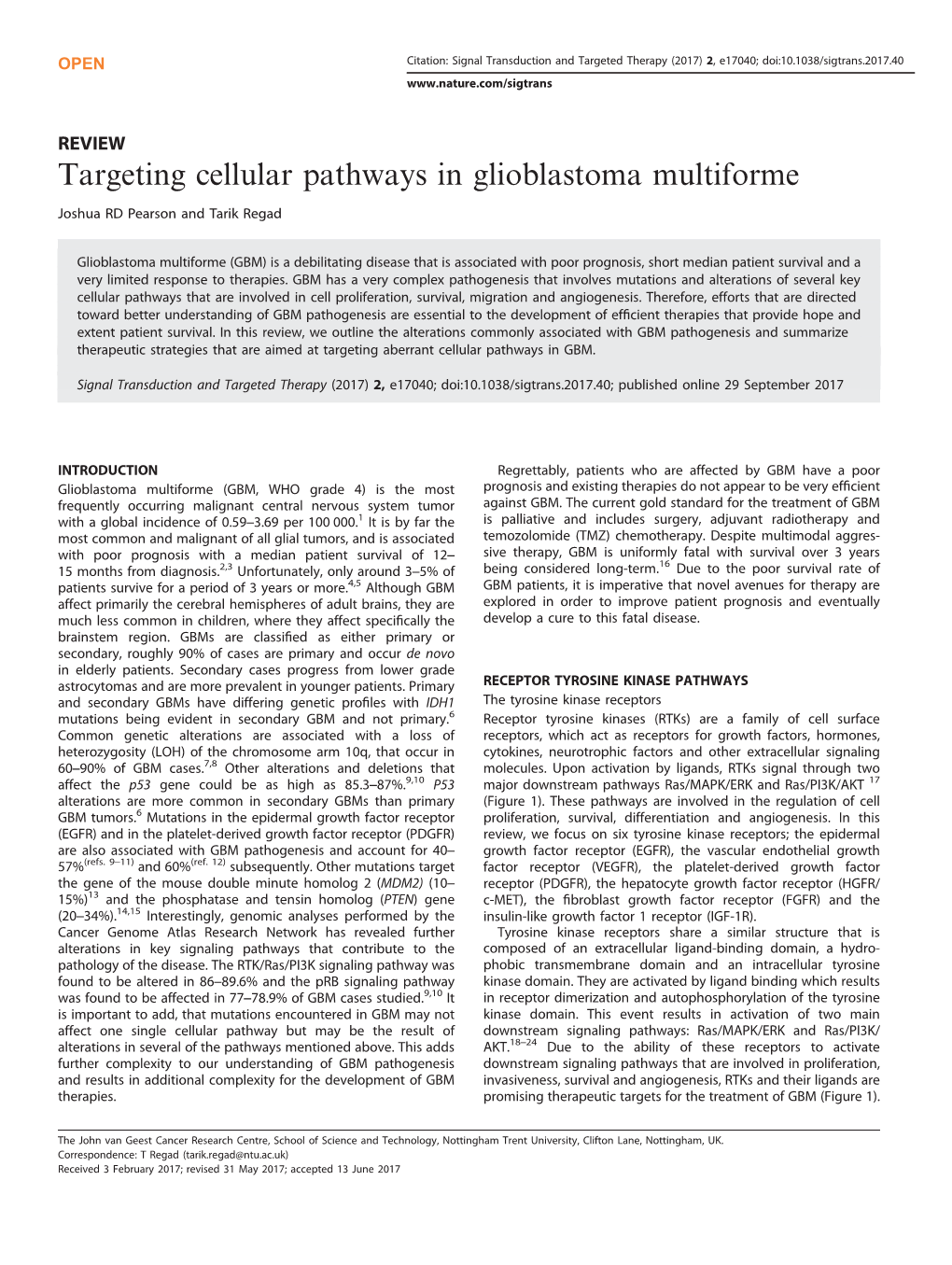 Targeting Cellular Pathways in Glioblastoma Multiforme