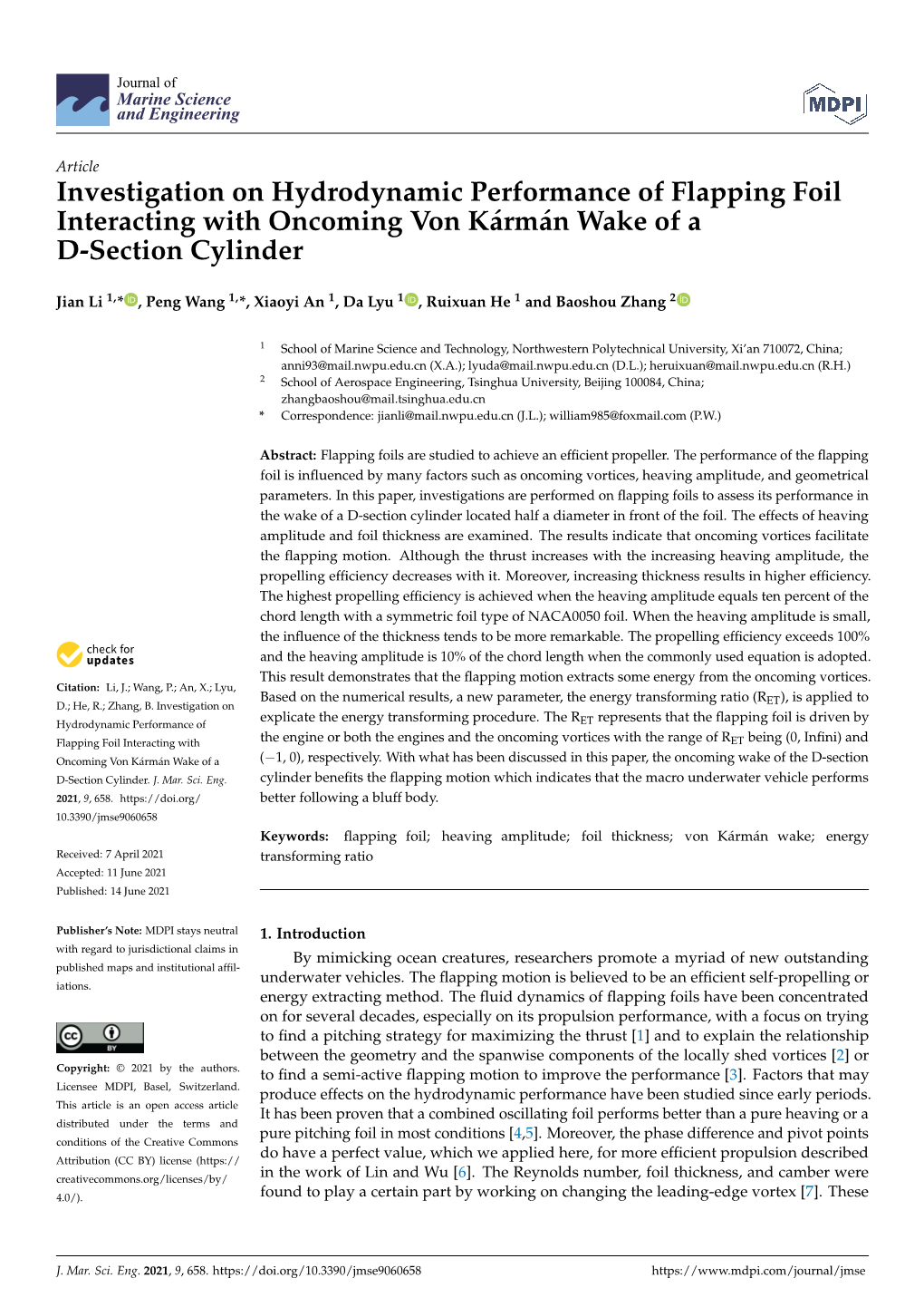 Investigation on Hydrodynamic Performance of Flapping Foil Interacting with Oncoming Von Kármán Wake of a D-Section Cylinder