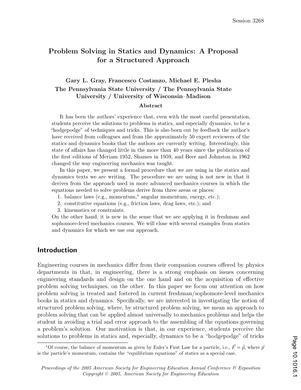 Problem Solving in Statics and Dynamics: a Proposal for a Structured Approach