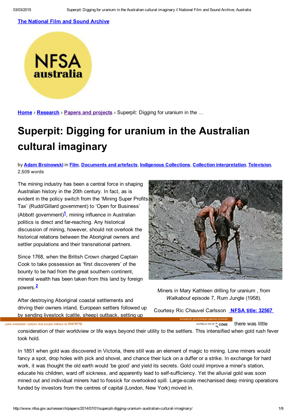 Superpit: Digging for Uranium in the Australian Cultural Imaginary // National Film and Sound Archive, Australia