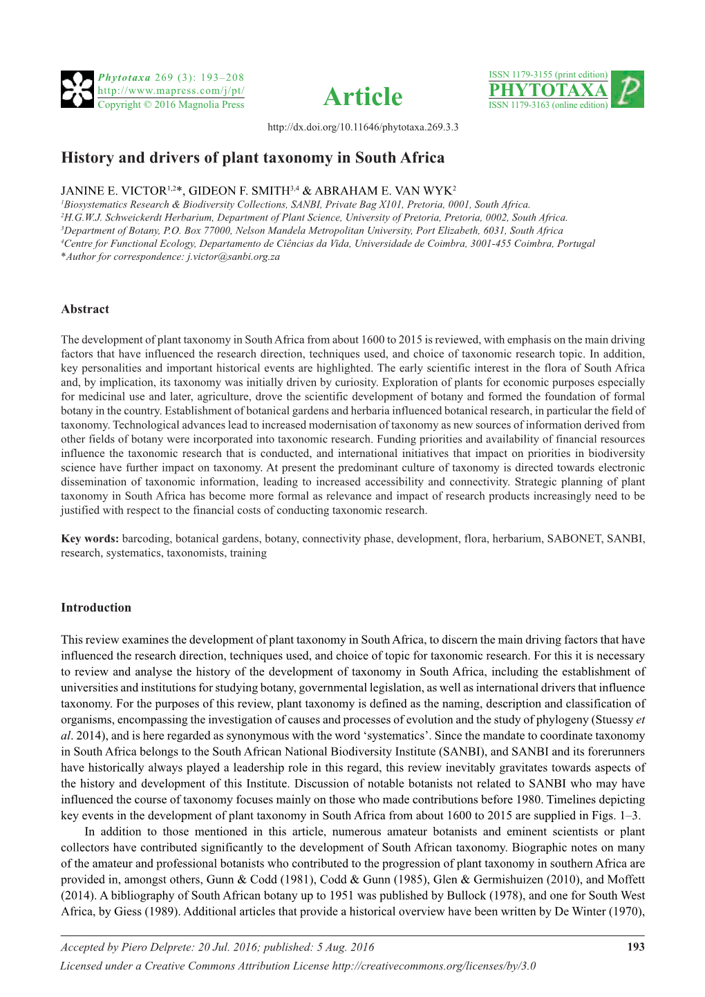 History and Drivers of Plant Taxonomy in South Africa