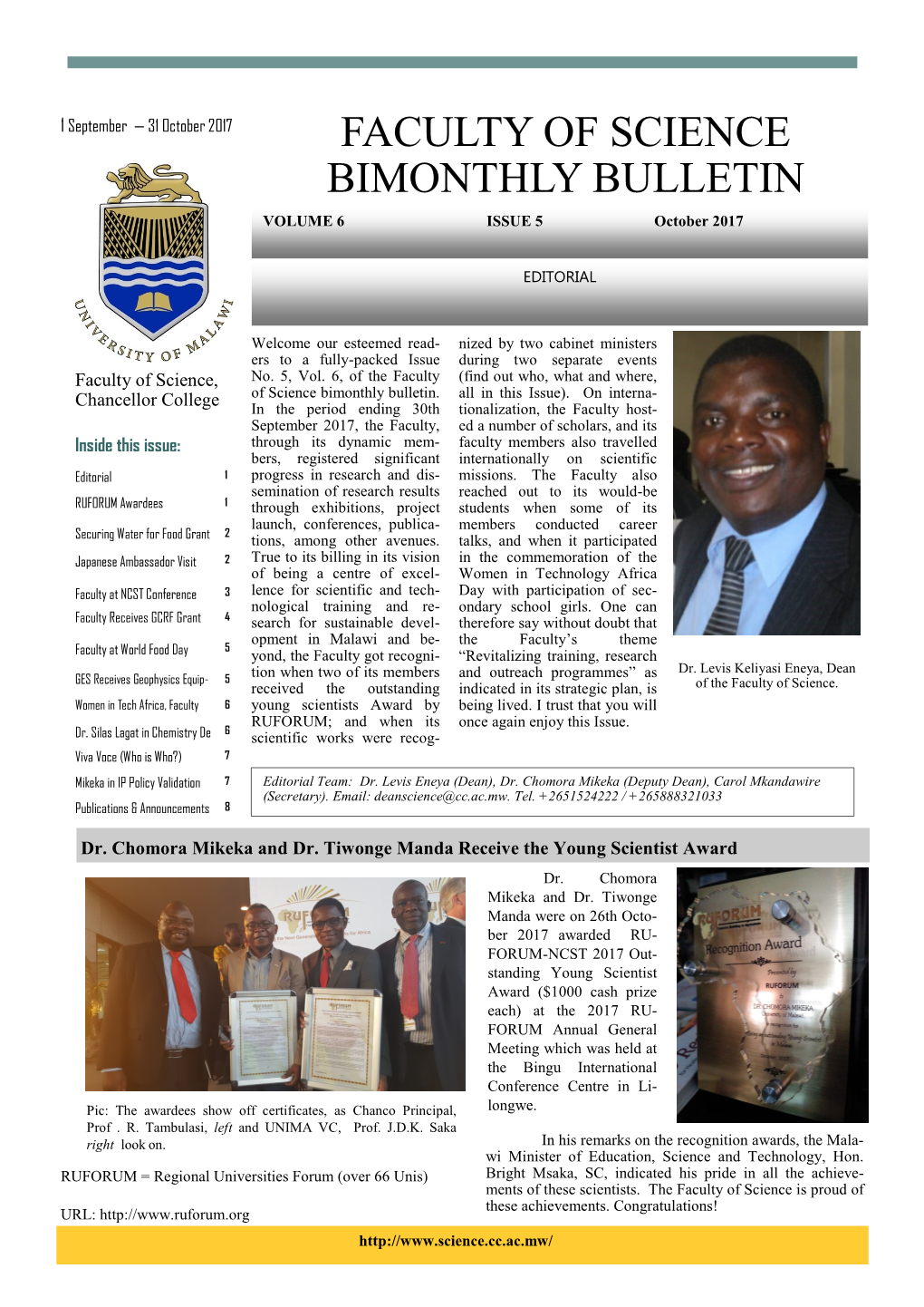 FACULTY of SCIENCE BIMONTHLY BULLETIN VOLUME 6 ISSUE 5 October 2017