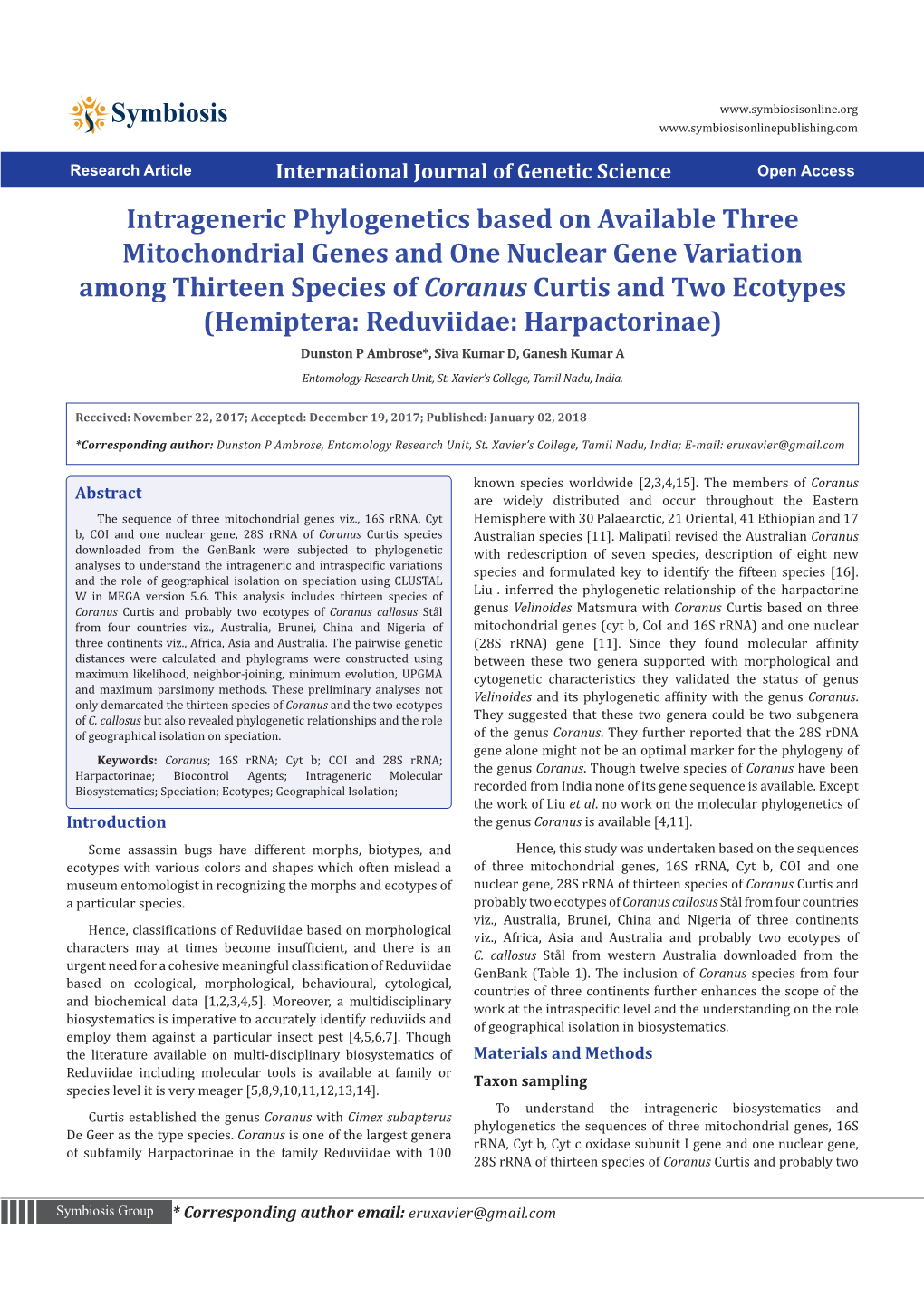 Intrageneric Phylogenetics Based on Available Three Mitochondrial