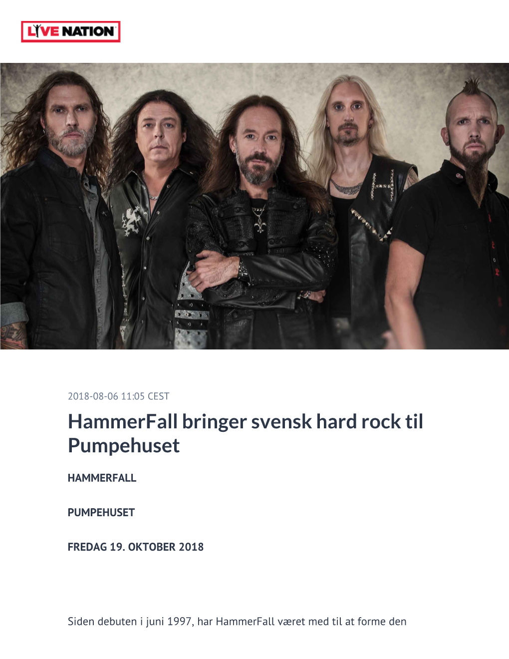 Hammerfall Bringer Svensk Hard Rock Til Pumpehuset