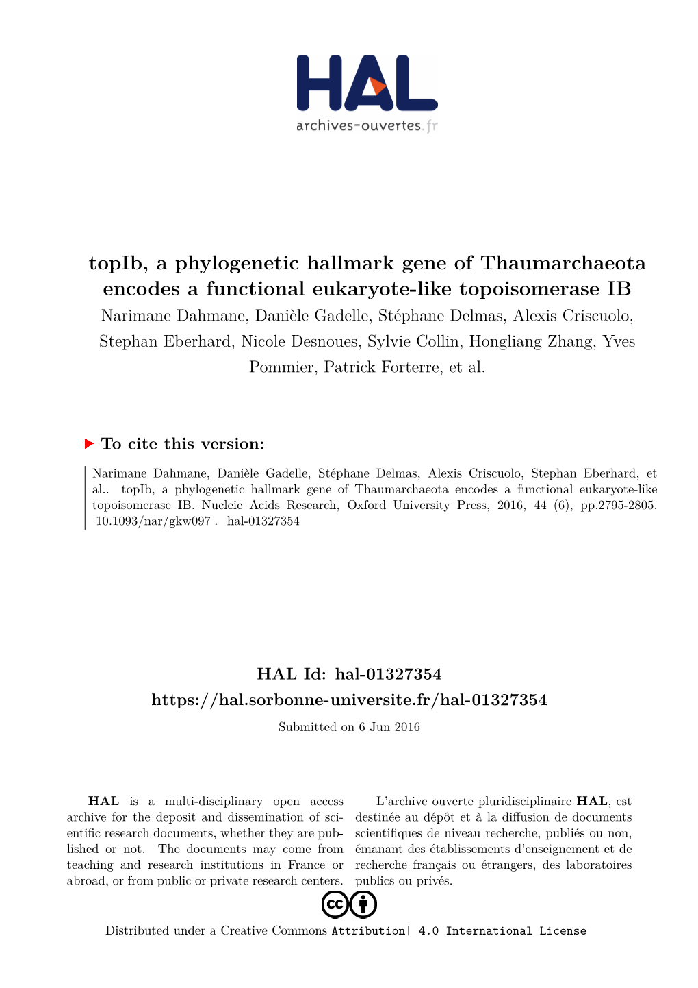 Topib, a Phylogenetic Hallmark Gene of Thaumarchaeota Encodes A
