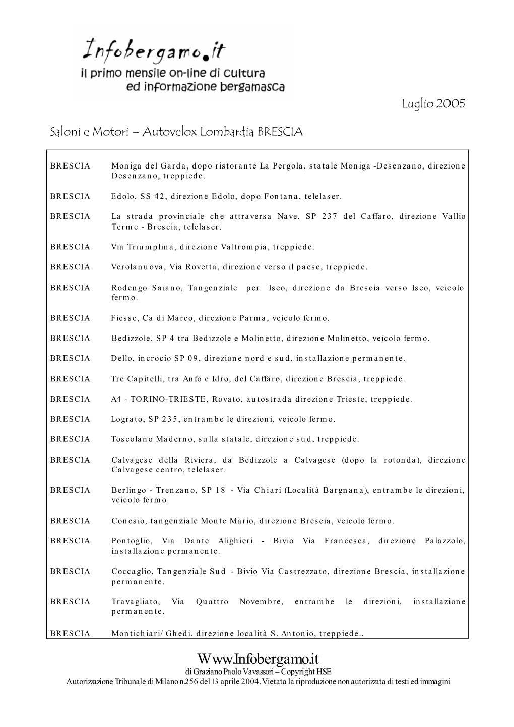 Autovelox Lombardia BRESCIA