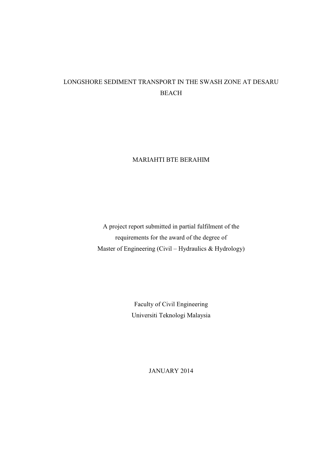 I LONGSHORE SEDIMENT TRANSPORT in the SWASH