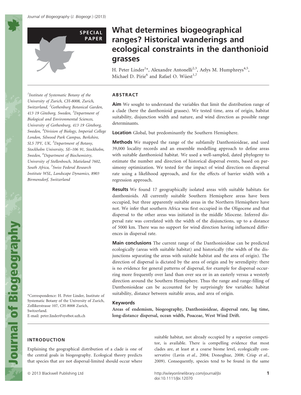 What Determines Biogeographical Ranges? Historical Wanderings And