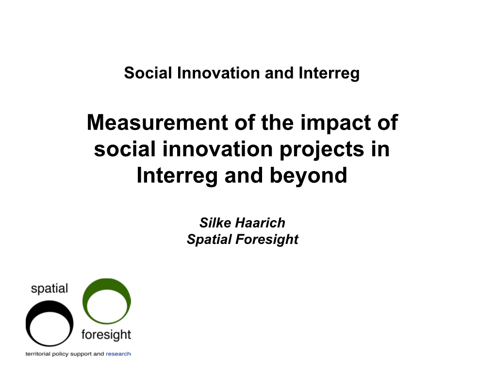Measurement of the Impact of Social Innovation Projects in Interreg and Beyond