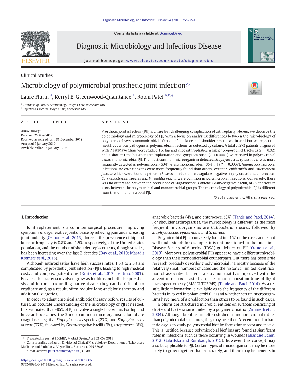 Microbiology of Polymicrobial Prosthetic Joint Infection☆