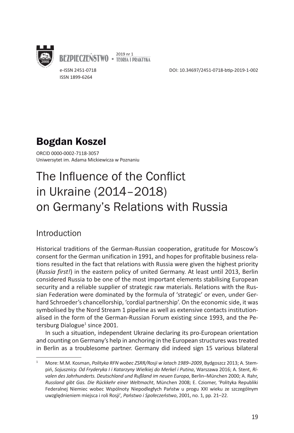 The Influence of the Conflict in Ukraine (2014–2018) on Germany's