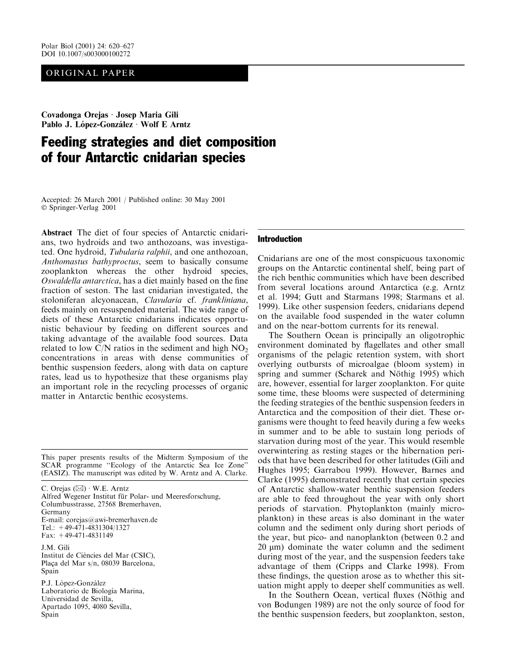 Feeding Strategies and Diet Composition of Four Antarctic Cnidarian Species