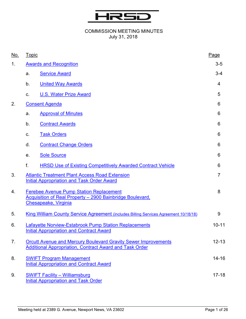 COMMISSION MEETING MINUTES July 31, 2018