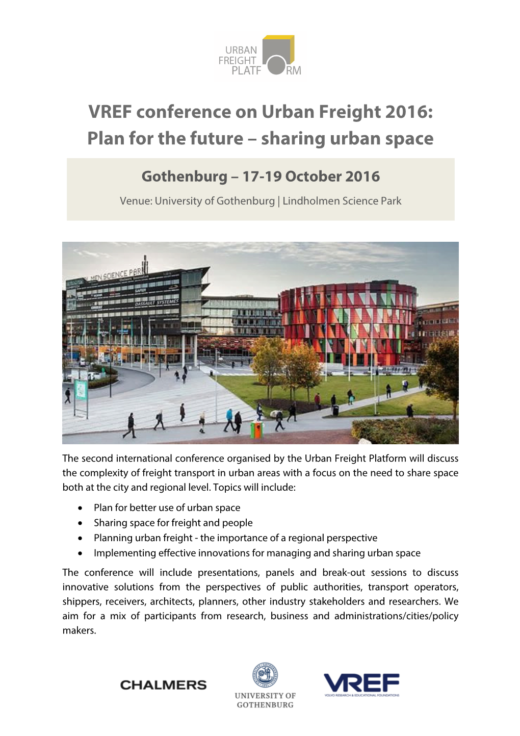 VREF Conference on Urban Freight 2016: Plan for the Future – Sharing Urban Space