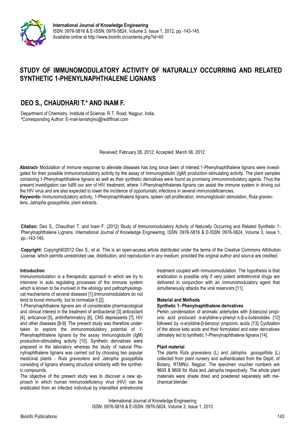 Study of Immunomodulatory Activity of Naturally Occurring and Related Synthetic 1-Phenylnaphthalene Lignans