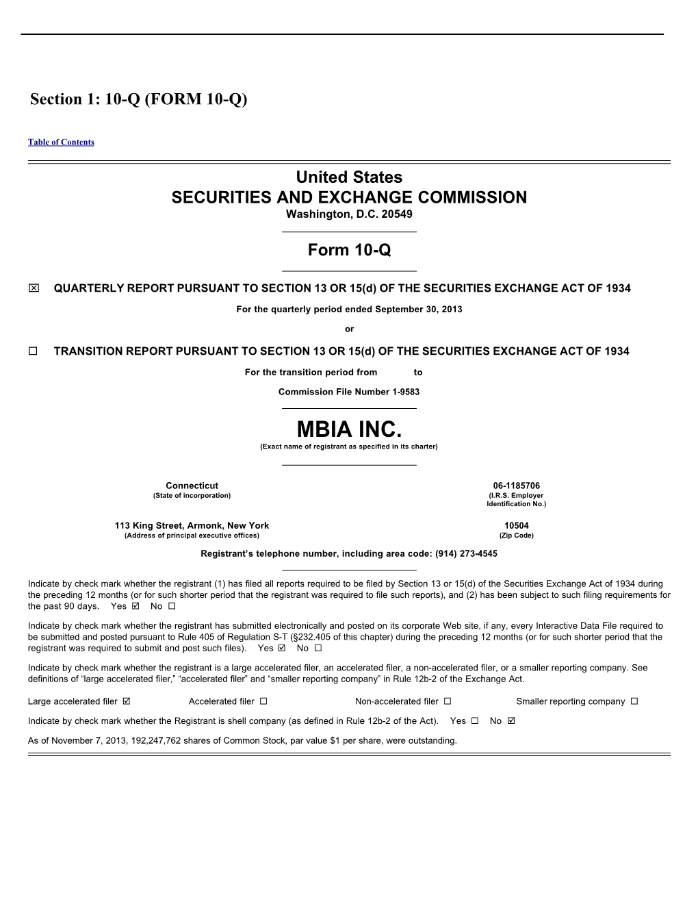 MBIA INC. (Exact Name of Registrant As Specified in Its Charter)