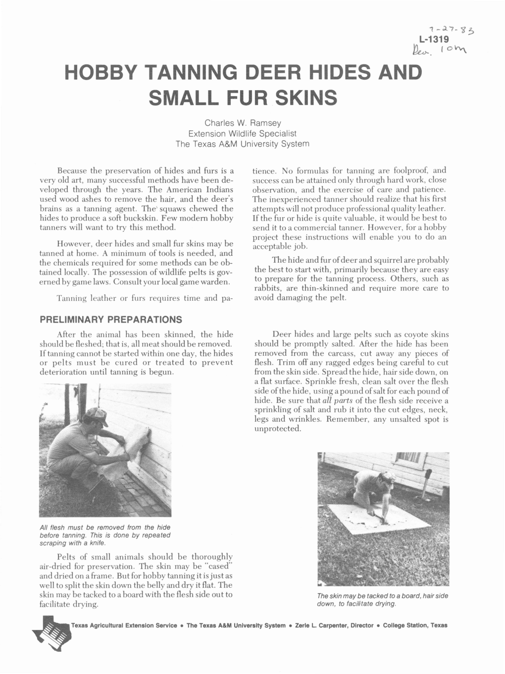 Hobby Tanning Deer Hides and Small Fur Skins