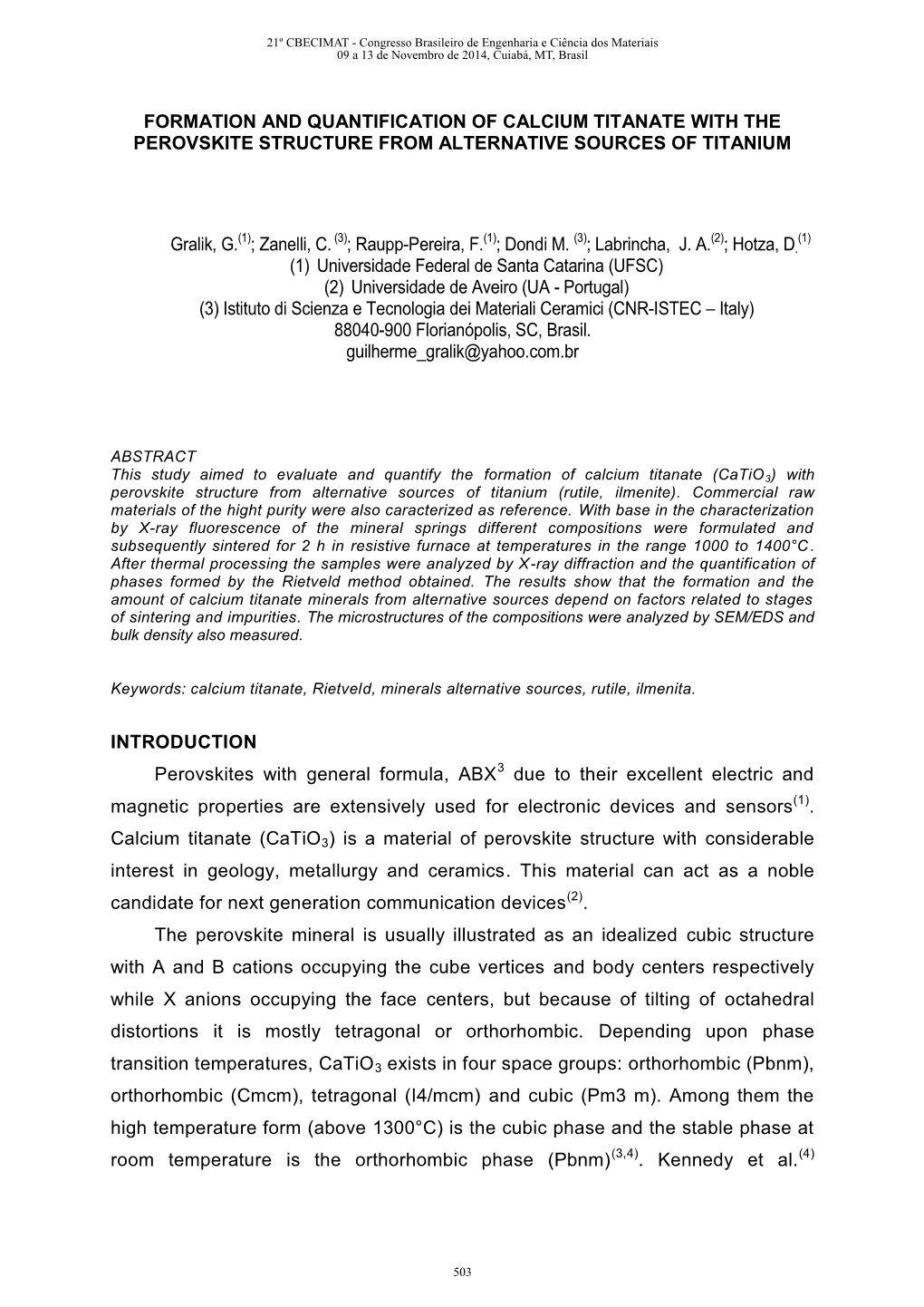 Formation and Quantification of Calcium Titanate with the Perovskite Structure from Alternative Sources of Titanium