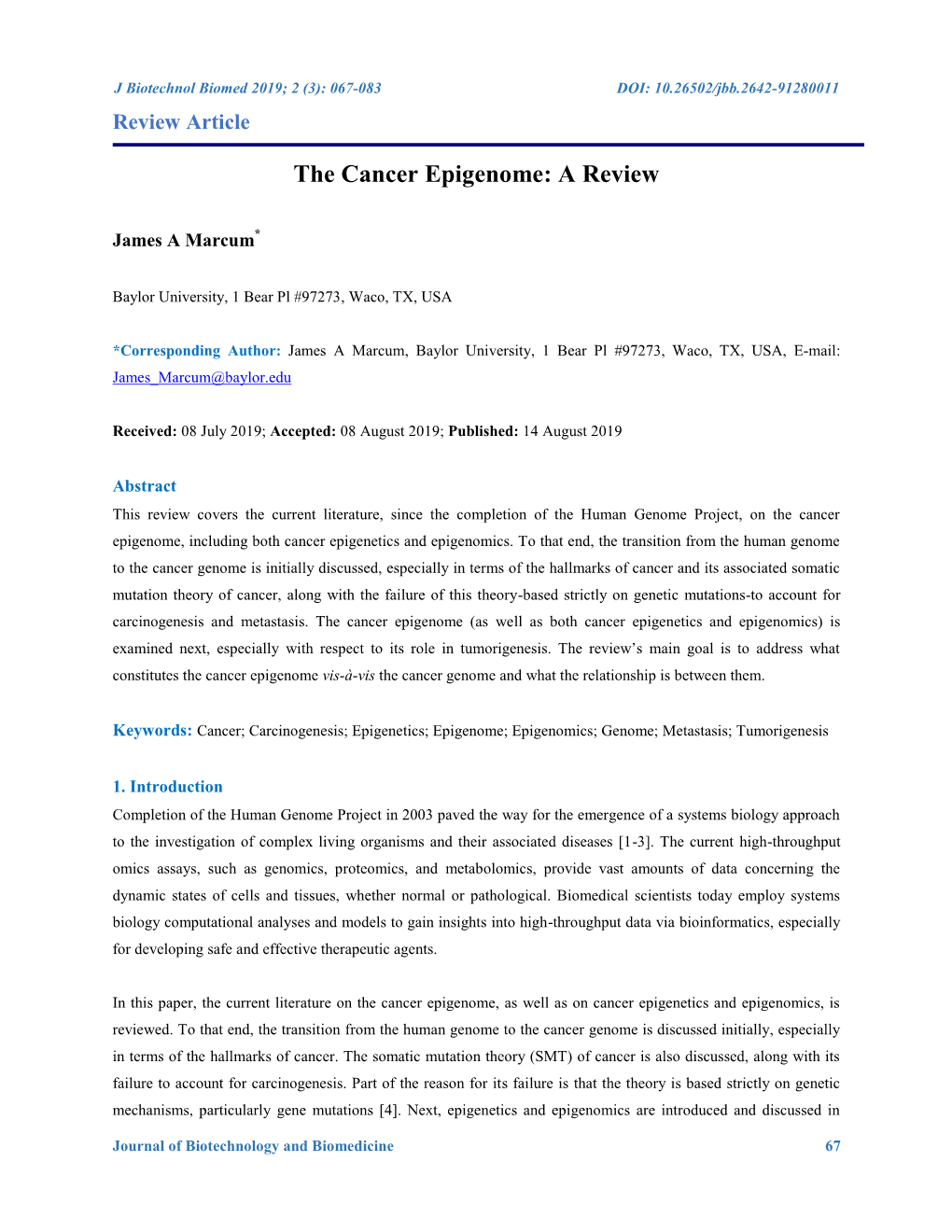 The Cancer Epigenome: a Review