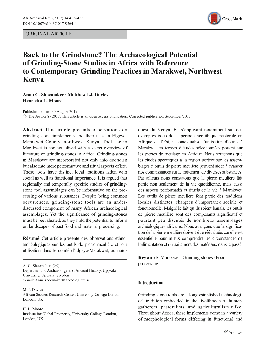 Back to the Grindstone? the Archaeological Potential of Grinding-Stone Studies in Africa with Reference to Contemporary Grinding