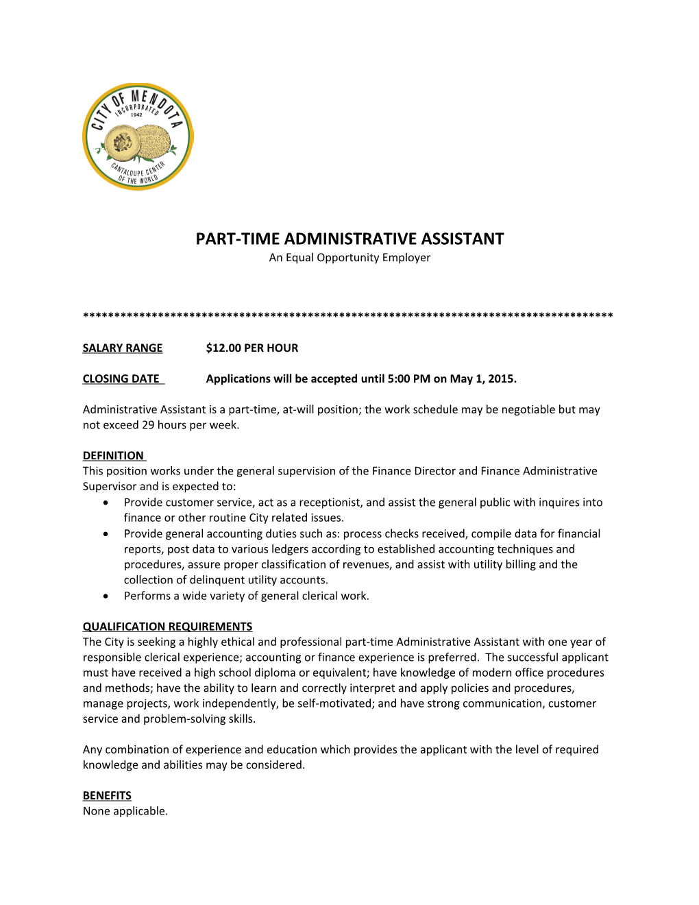 Part-Time Administrative Assistant