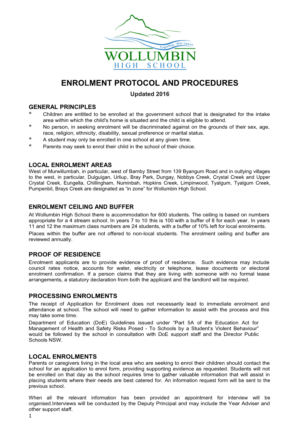 Enrolment Protocol and Procedures