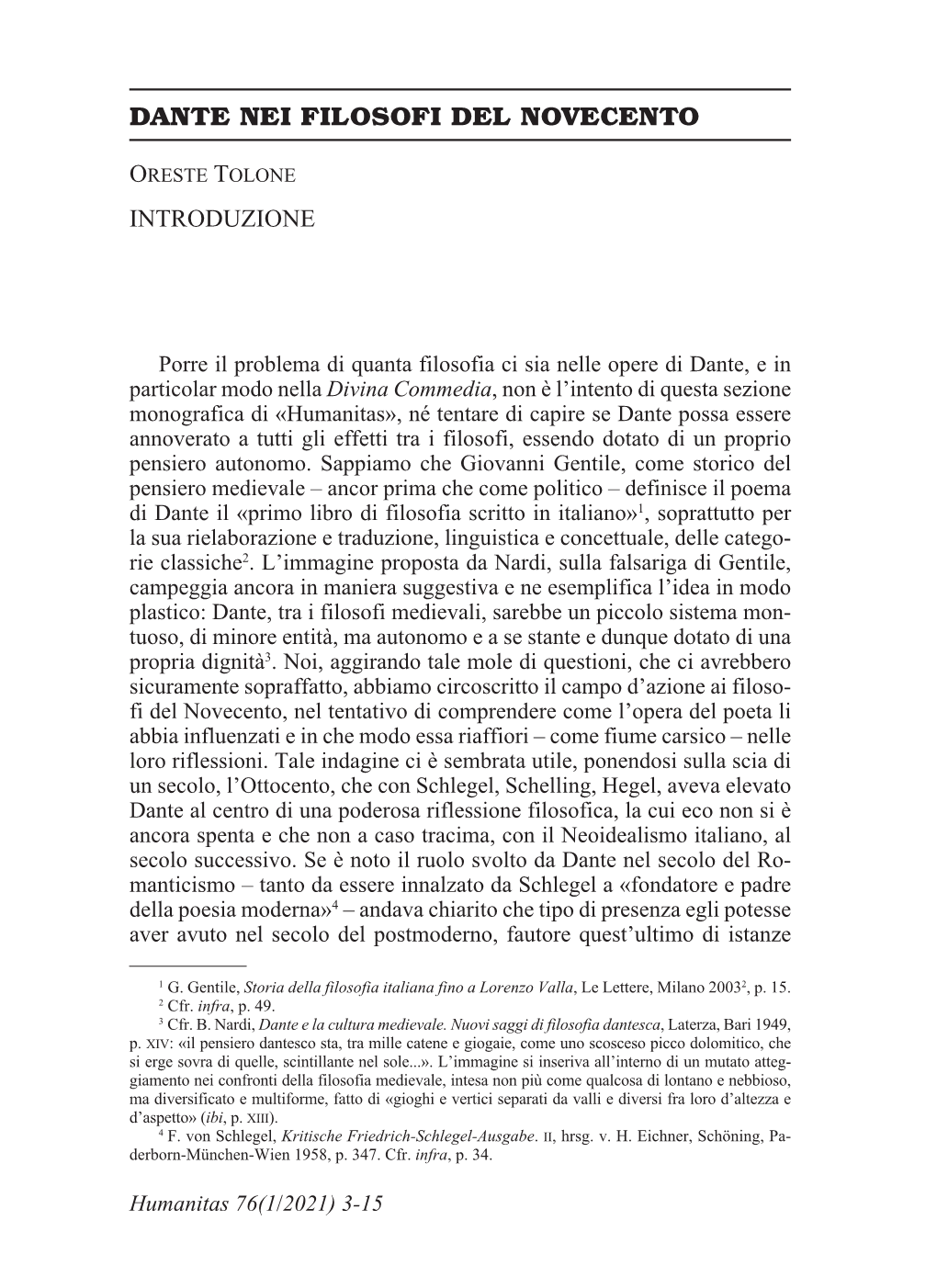 Dante Nei Filosofi Del Novecento Tolone – Introduzione 3