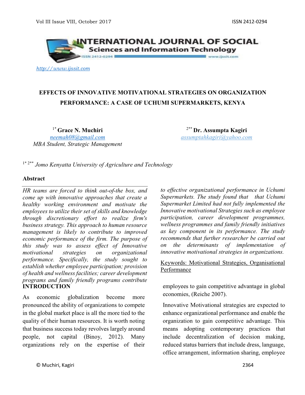 Effects of Innovative Motivational Strategies on Organization Performance: a Case of Uchumi Supermarkets, Kenya