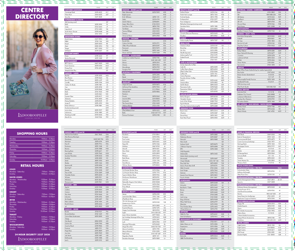 Indooroopilly Shopping Centre Directory