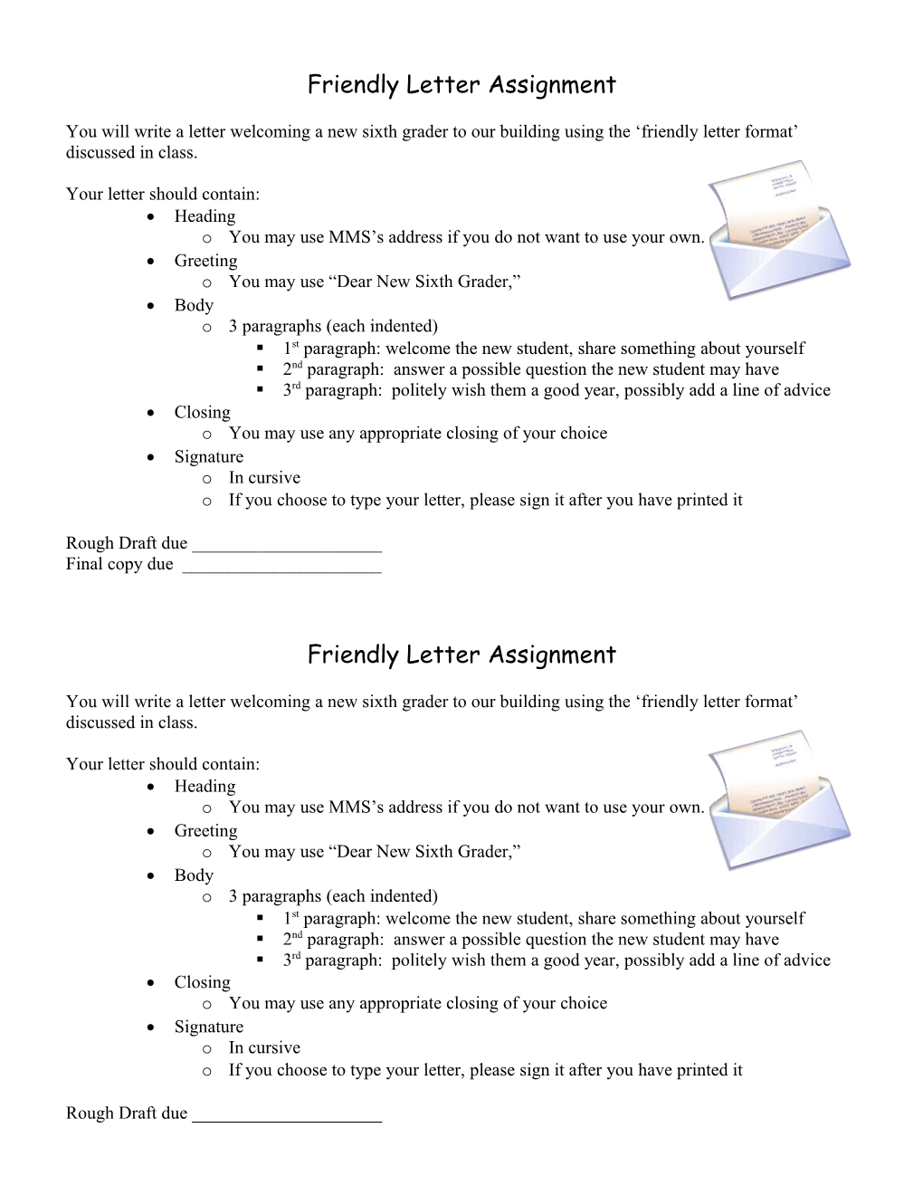 Friendly Letter Assignment
