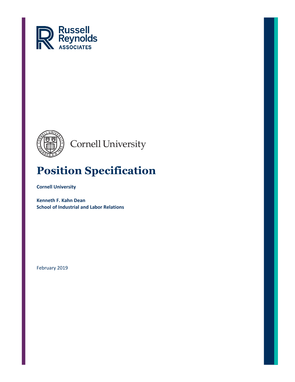 Position Specification: Kenneth F. Kahn Dean, School of Industrial
