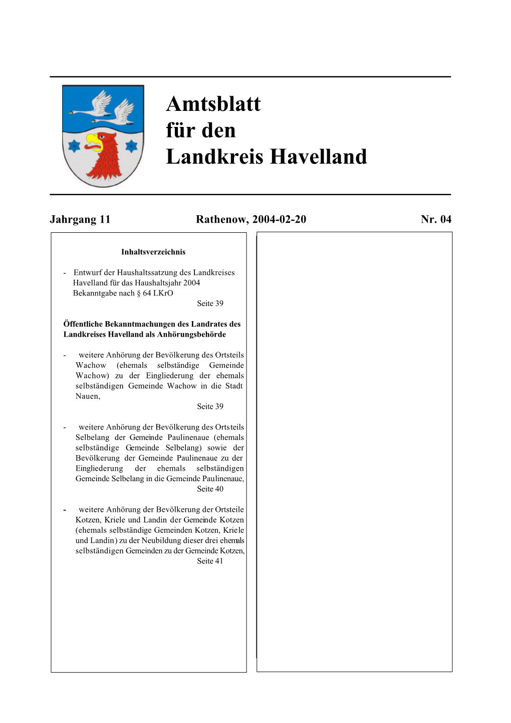 Amtsblatt Für Den Landkreis Havelland Seite 39