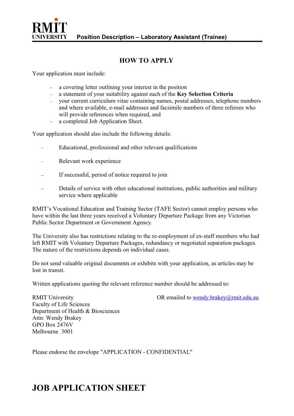 Rmit Position Description