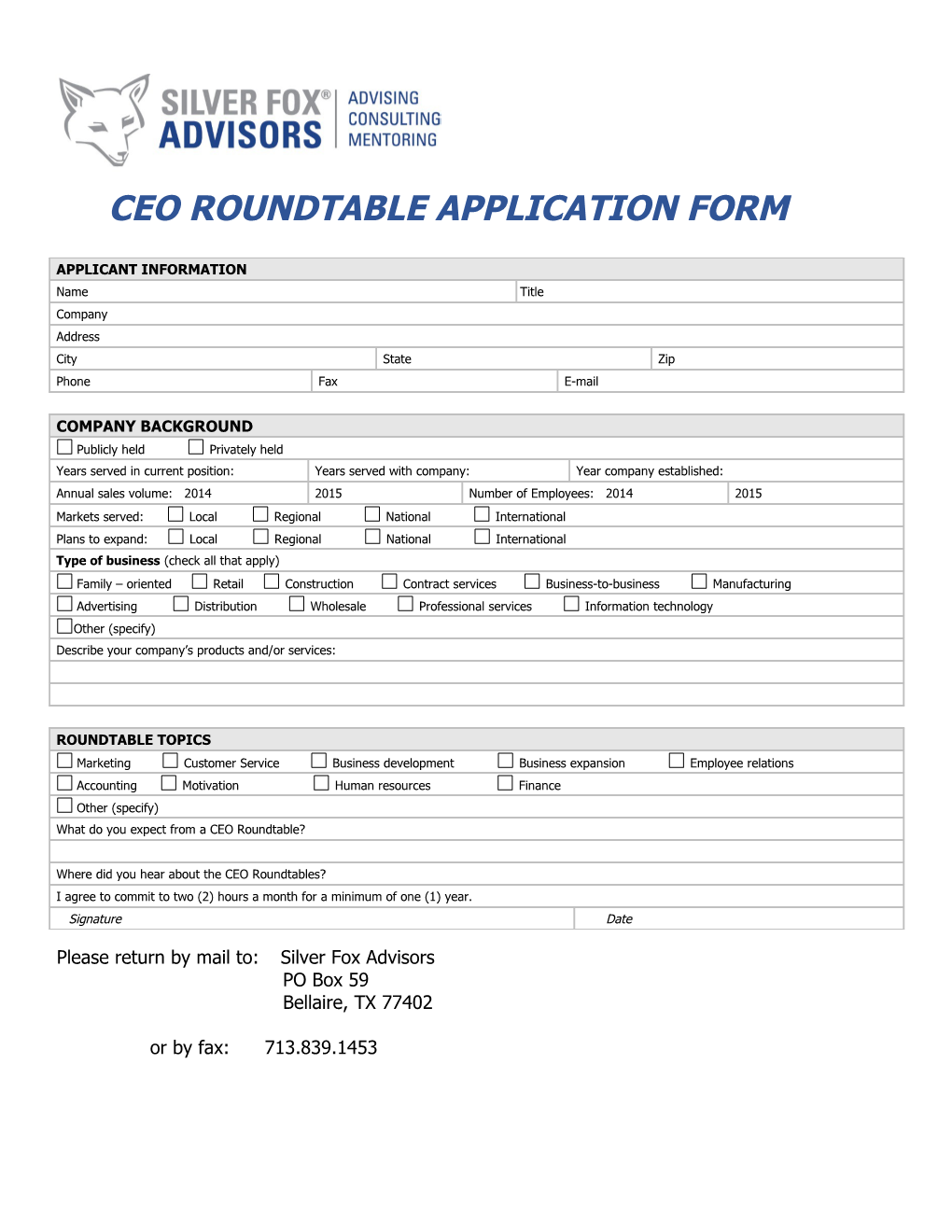 Ceo Roundtable Application Form