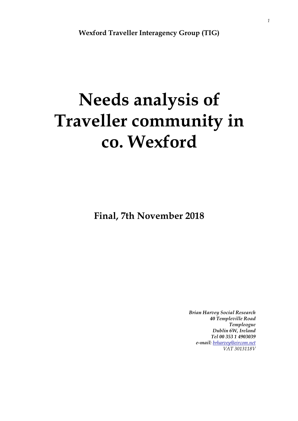 Needs Analysis of Traveller Community in Co. Wexford