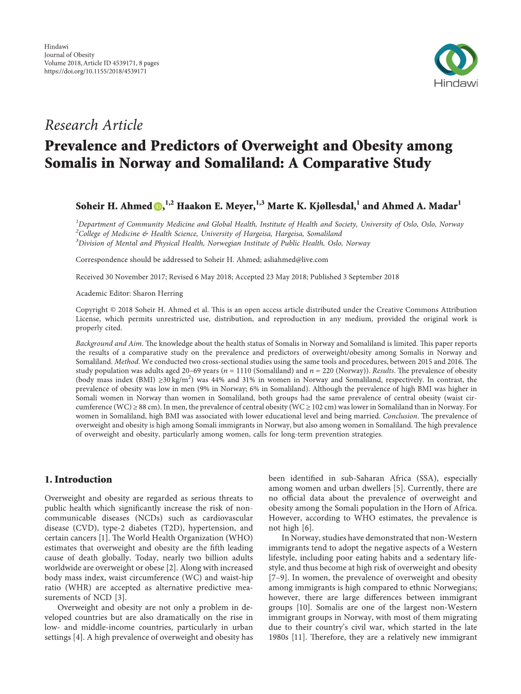 Prevalence and Predictors of Overweight and Obesity Among Somalis in Norway and Somaliland: a Comparative Study