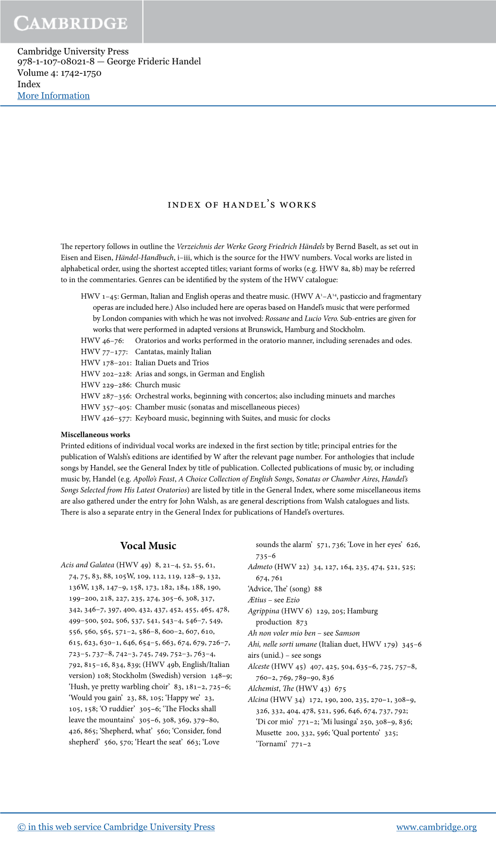 Index of Handel's Works