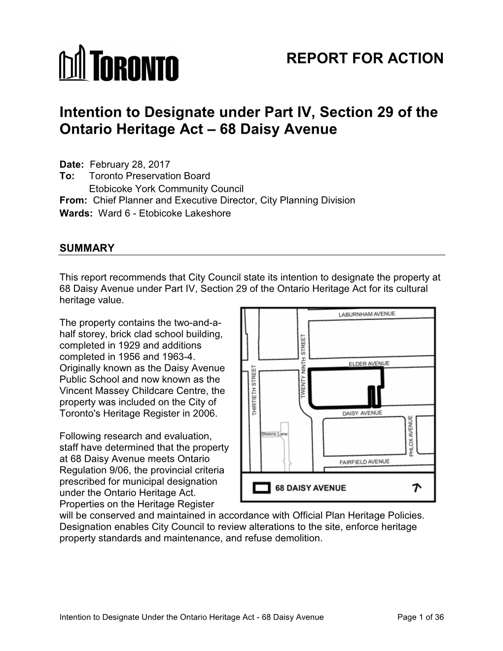 Intention to Designate Under Part IV, Section 29 of the Ontario Heritage Act – 68 Daisy Avenue