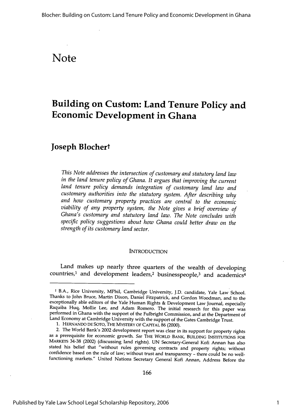 Land Tenure Policy and Economic Development in Ghana