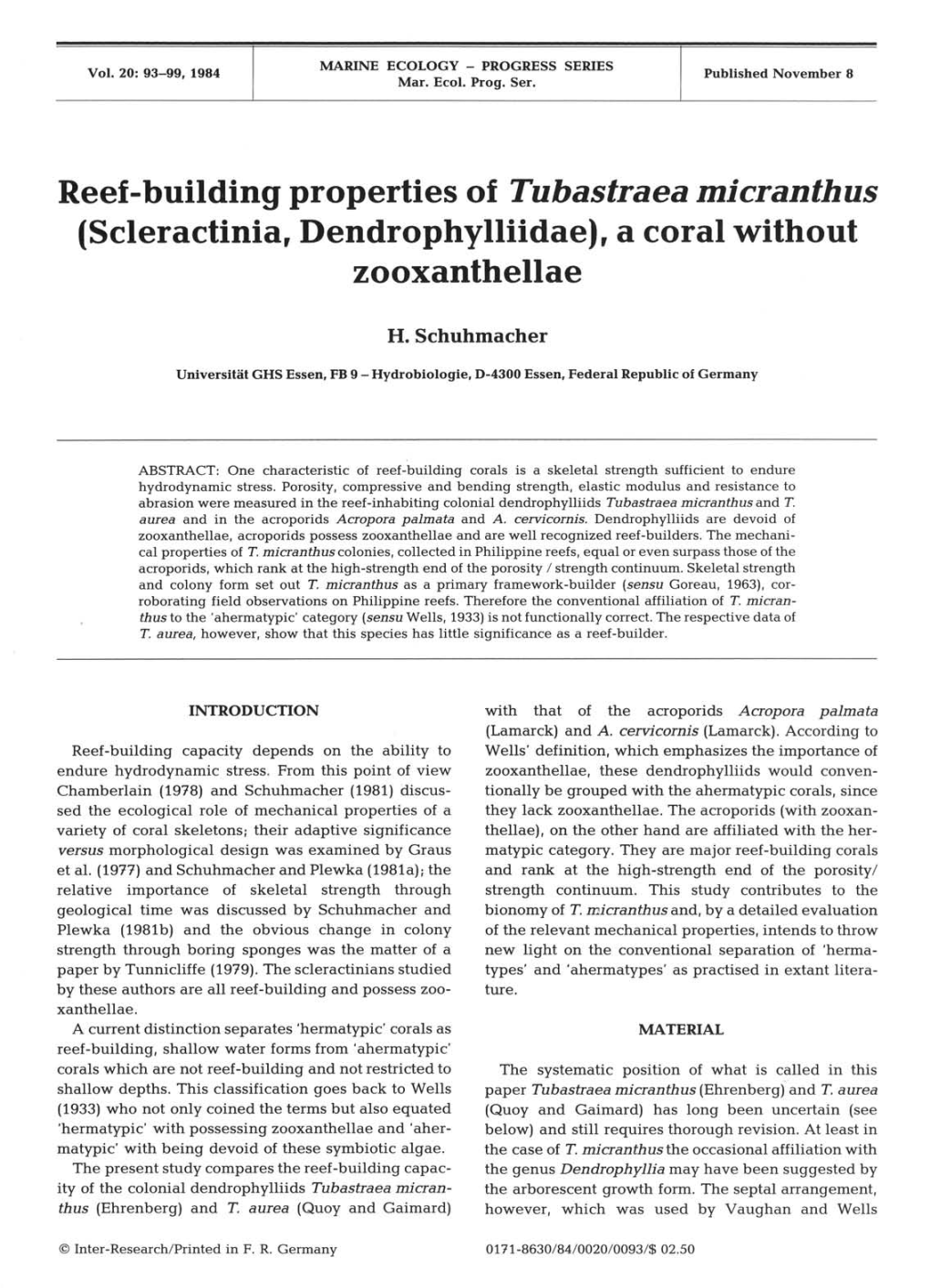 Reef-Building Properties of Tubastraea Micranthus