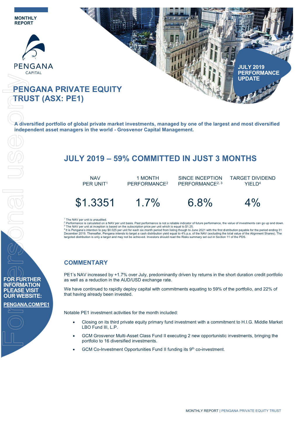 July 2019 Performance Update Pengana Private Equity Trust (Asx: Pe1)