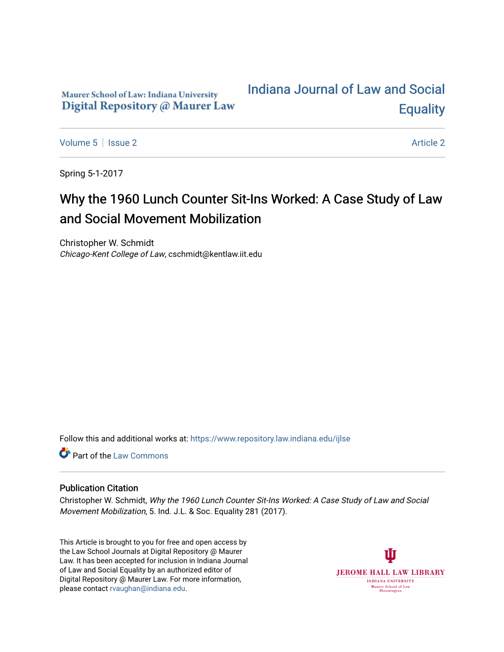 Why the 1960 Lunch Counter Sit-Ins Worked: a Case Study of Law and Social Movement Mobilization