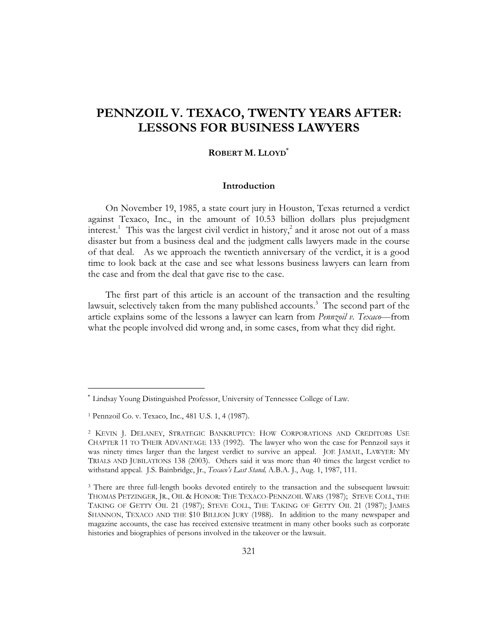 Penzoil V. Texaco, Twenty Years After