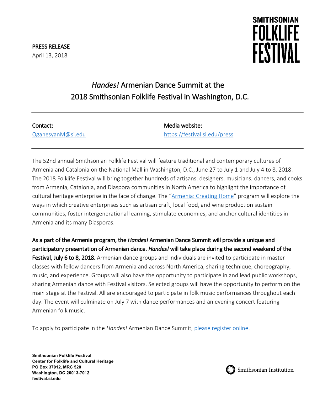 Handes! Armenian Dance Summit at the 2018 Smithsonian Folklife Festival in Washington, D.C