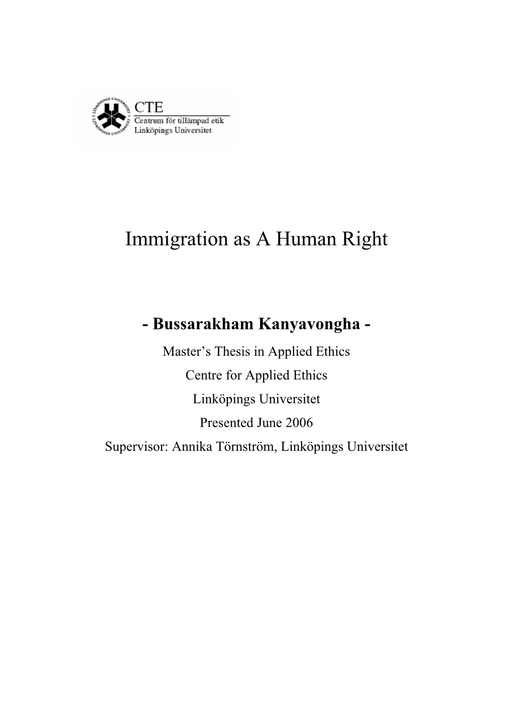 Immigration As a Human Right